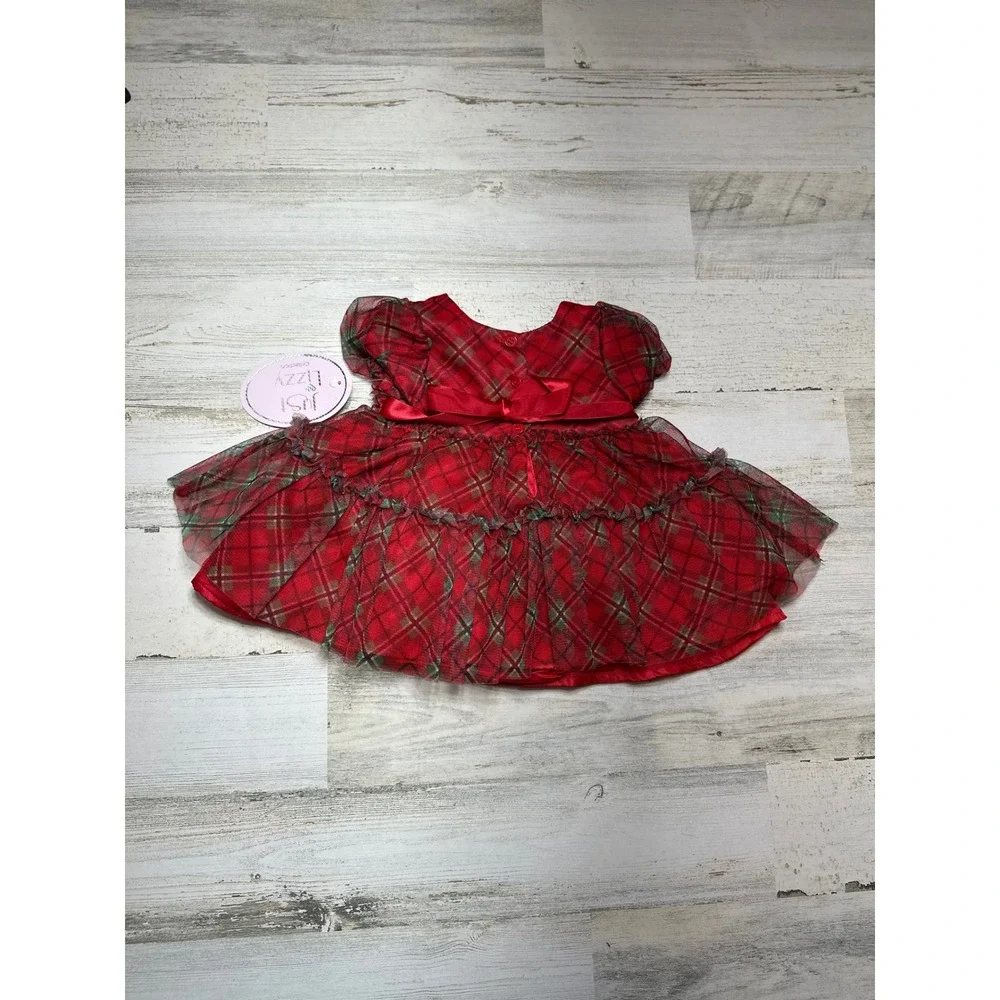Just Lizzy Plaid Holiday Dress Baby 0-3M Red New Tulle Ruffle Christmas Outfit